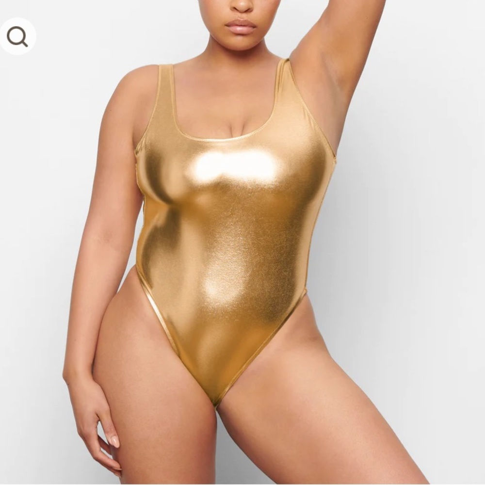 SKIMS Metallic Gold Swim High Cut One Piece